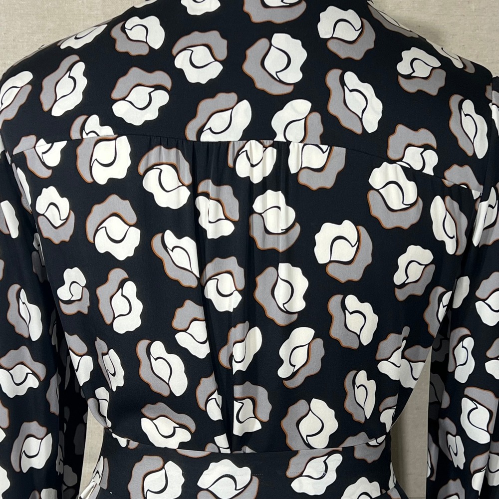 Diane von Furstenberg DVF Black White‎ Floral Rose Silk Blend Shirt Dress 14 EUC - Picture 9 of 12